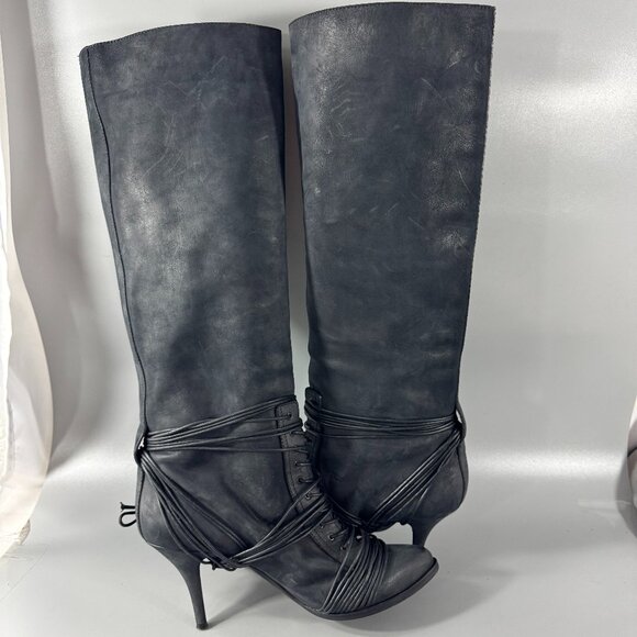 Authenitc Givenchy Black Leather Lace-up Knee-high Heel Boots, Size 40.5 - Picture 10 of 13